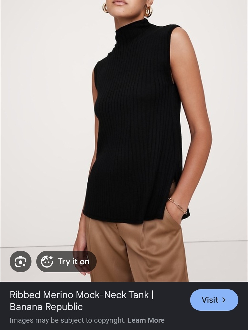 Banana Republic Black Ribbed Mock-Neck Sleeveless Top
